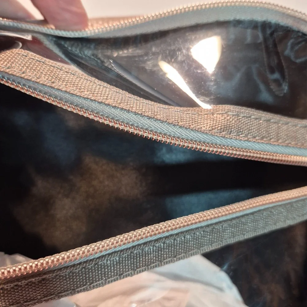NWOT Ms Lovely Quilted Toiletry Bag Gray PU Leather Modern Sophisticated Classic